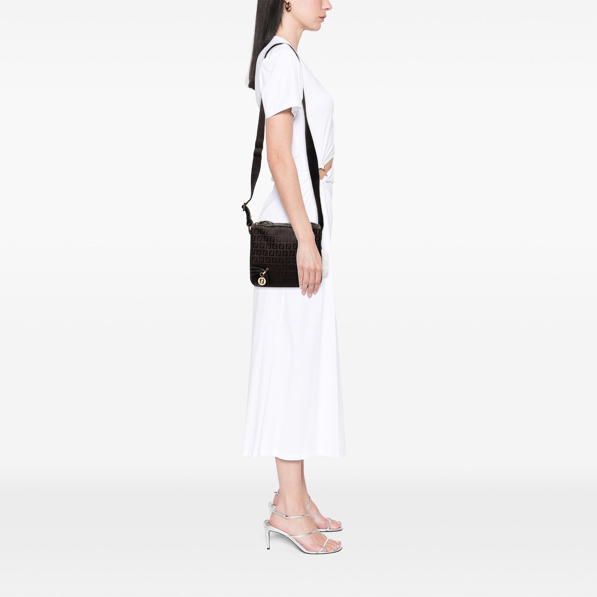 Fendi Small Zucchino Canvas F Charm Crossbody