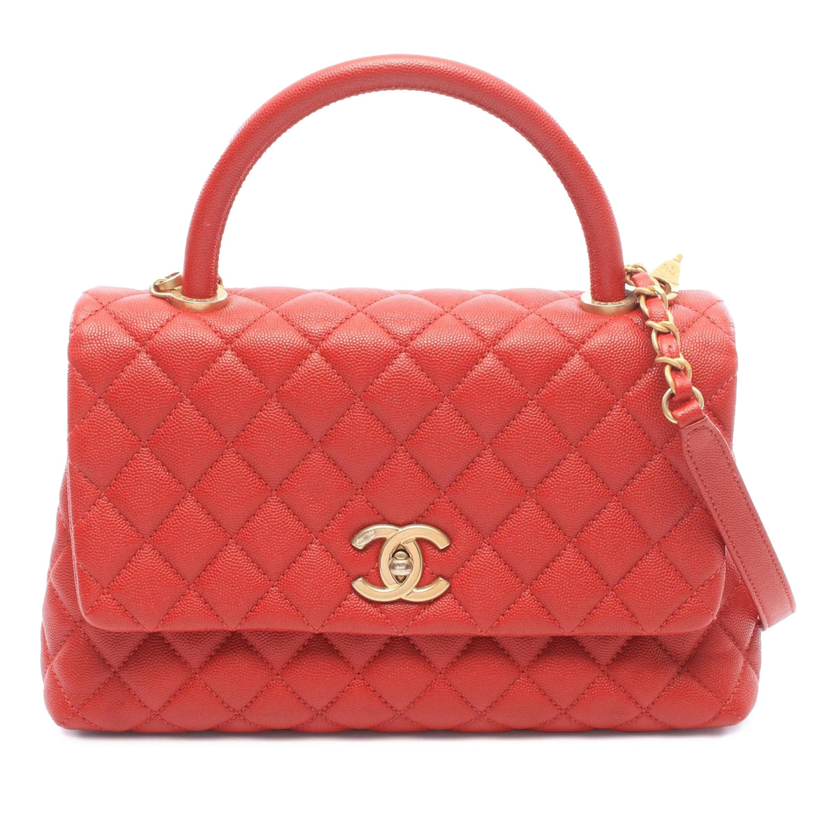Chanel Small Quilted Caviar Coco Top Handle Bag — Red