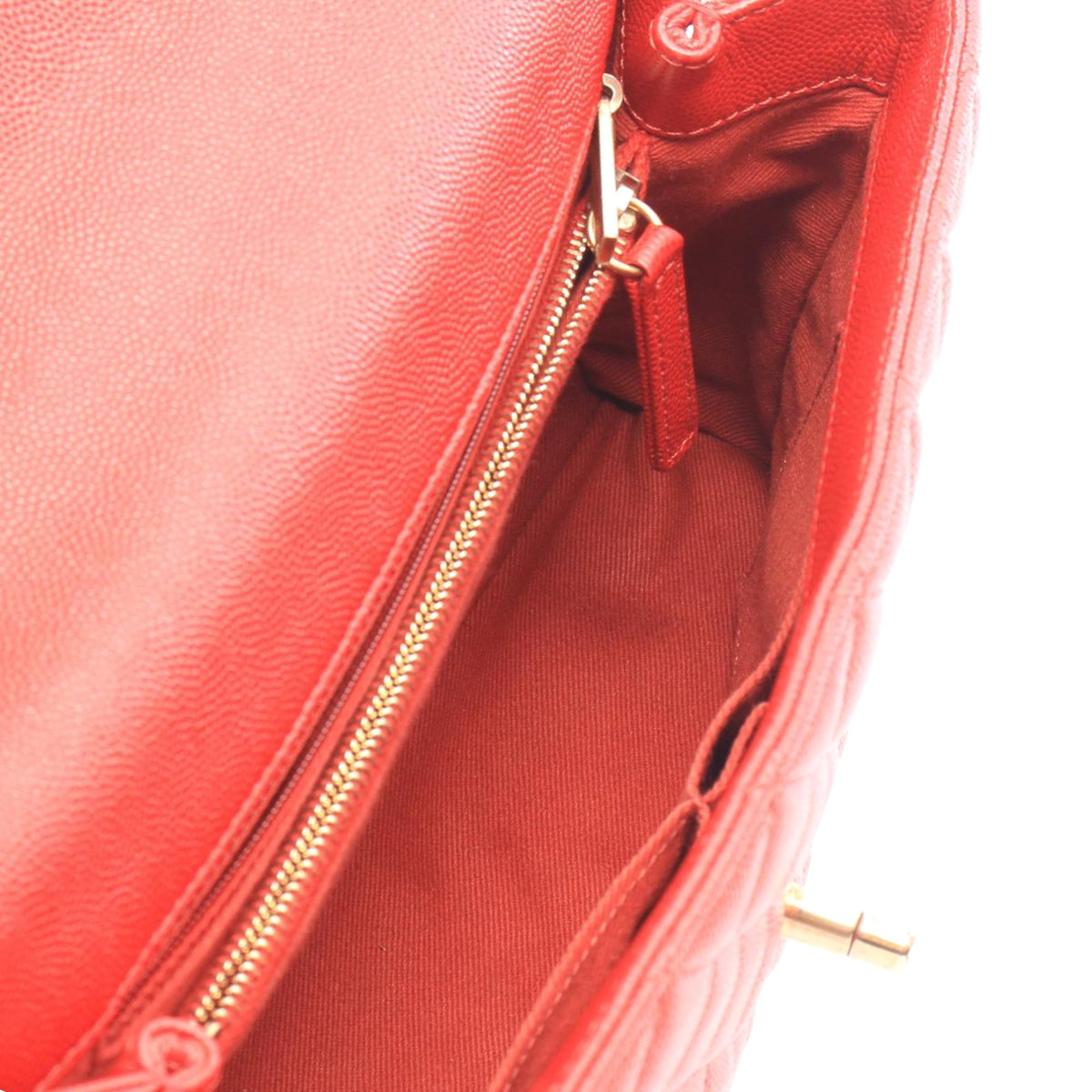 Chanel Small Quilted Caviar Coco Top Handle Bag — Red