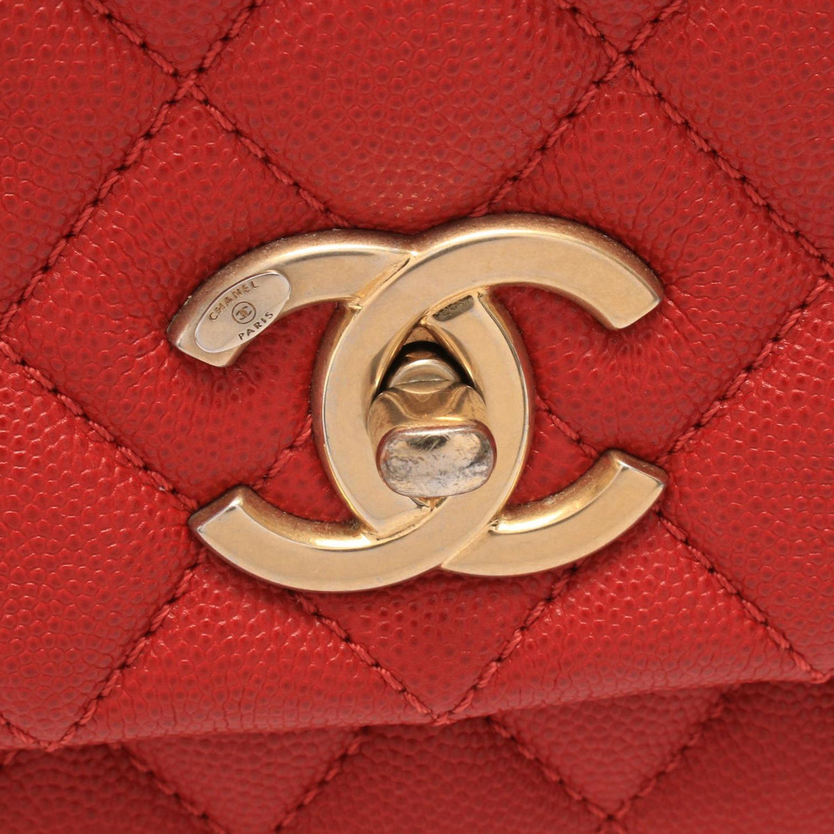 Chanel Small Quilted Caviar Coco Top Handle Bag — Red