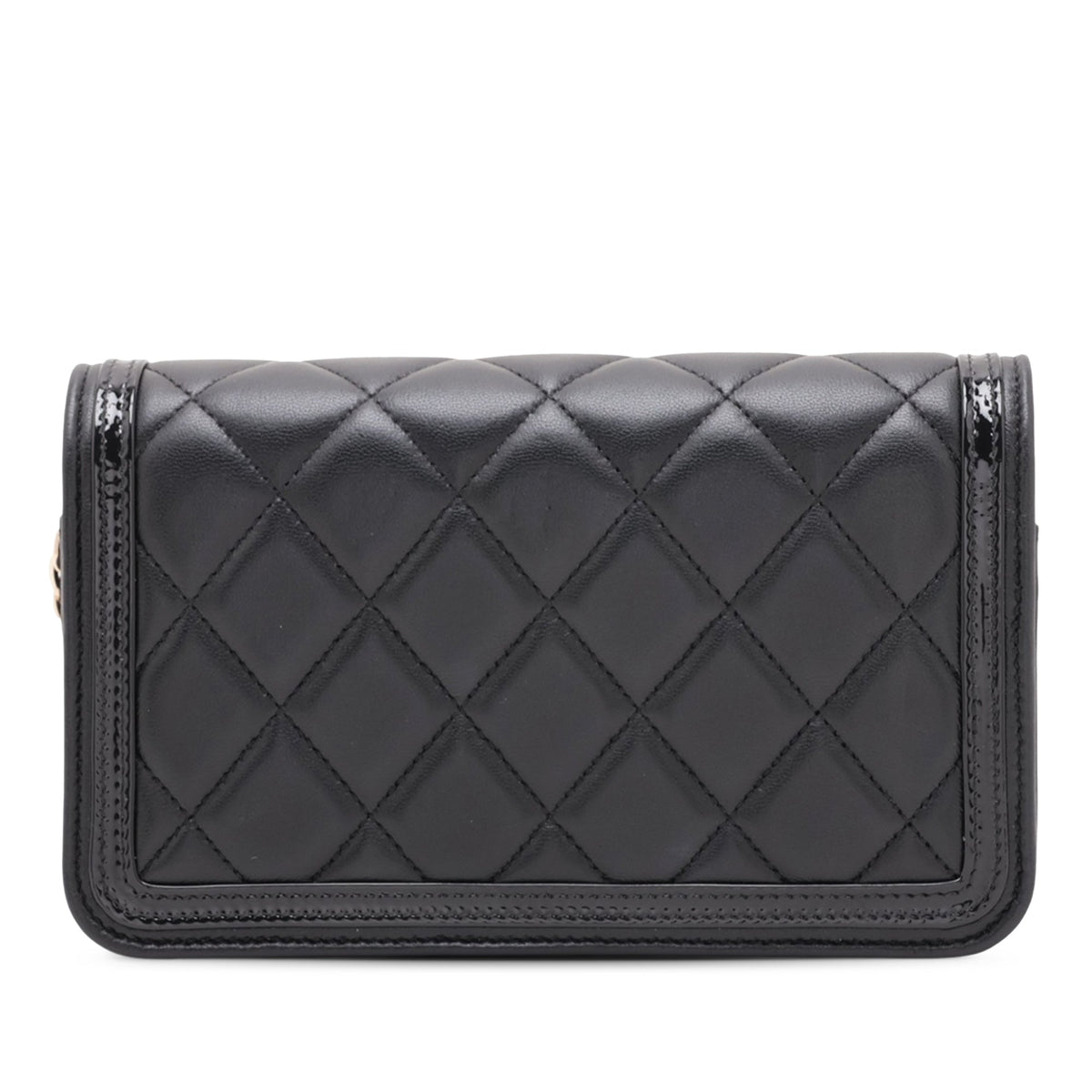 Chanel CC Quilted Lambskin and Patent Wallet on Chain — Black