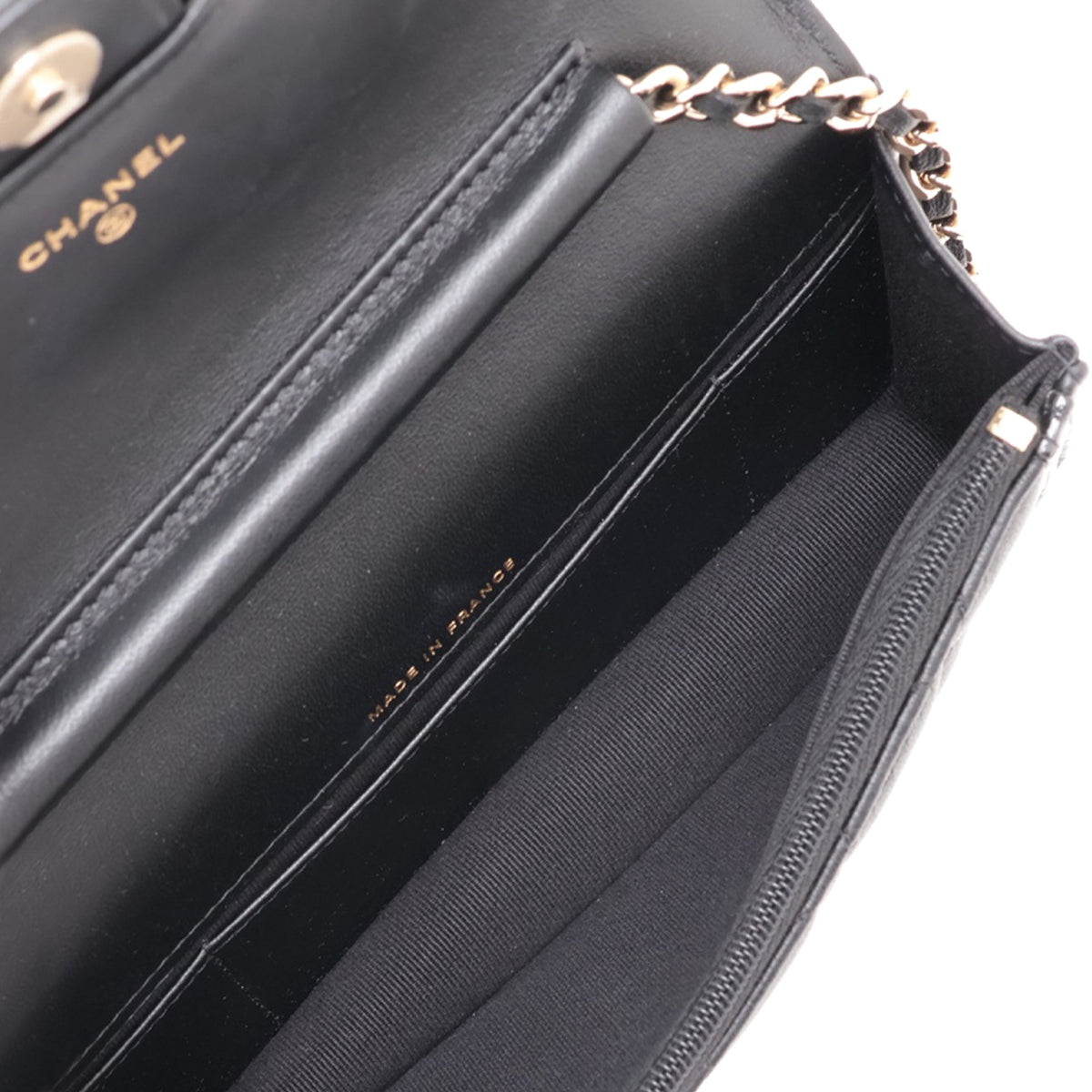 Chanel CC Quilted Lambskin and Patent Wallet on Chain — Black