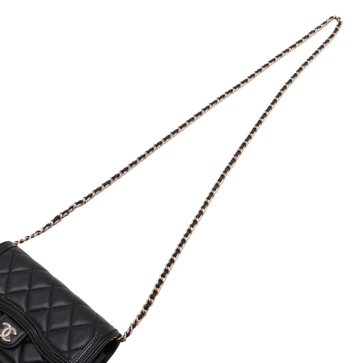 Chanel CC Quilted Lambskin and Patent Wallet on Chain — Black