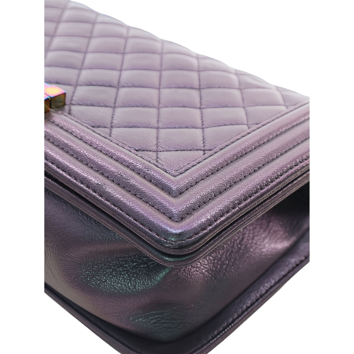 Chanel Old Medium Quilted Iridescent Goatskin Rainbow Hardware Boy Flap — Purple