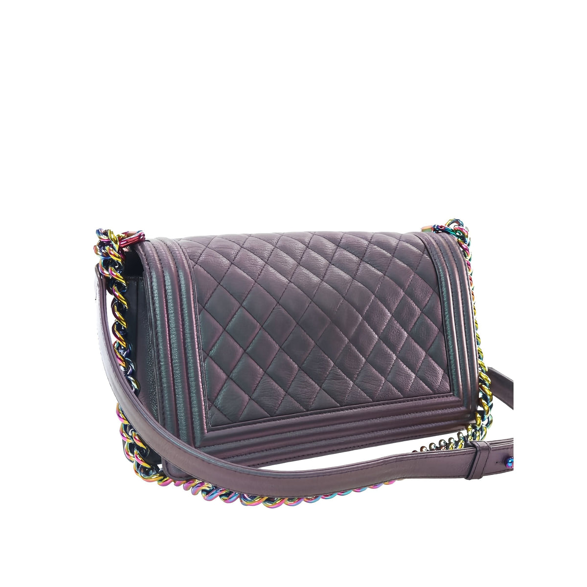 Chanel Old Medium Quilted Iridescent Goatskin Rainbow Hardware Boy Flap — Purple