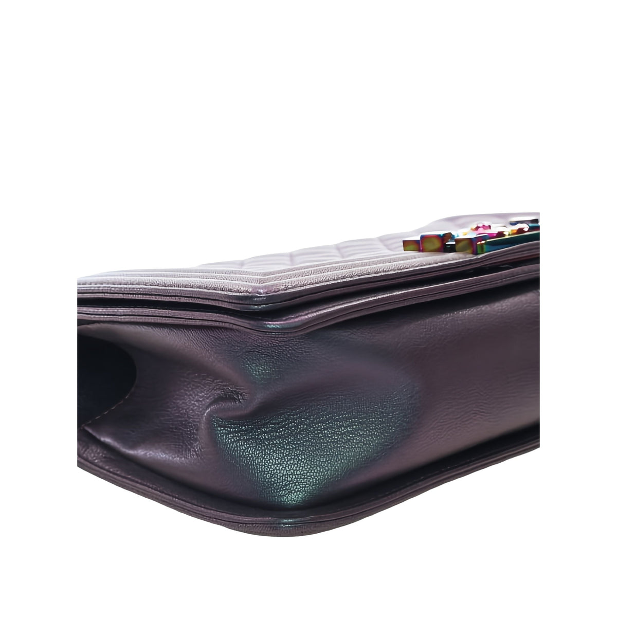 Chanel Old Medium Quilted Iridescent Goatskin Rainbow Hardware Boy Flap — Purple