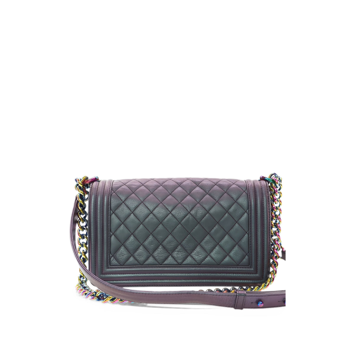 Chanel Old Medium Quilted Iridescent Goatskin Rainbow Hardware Boy Flap — Purple