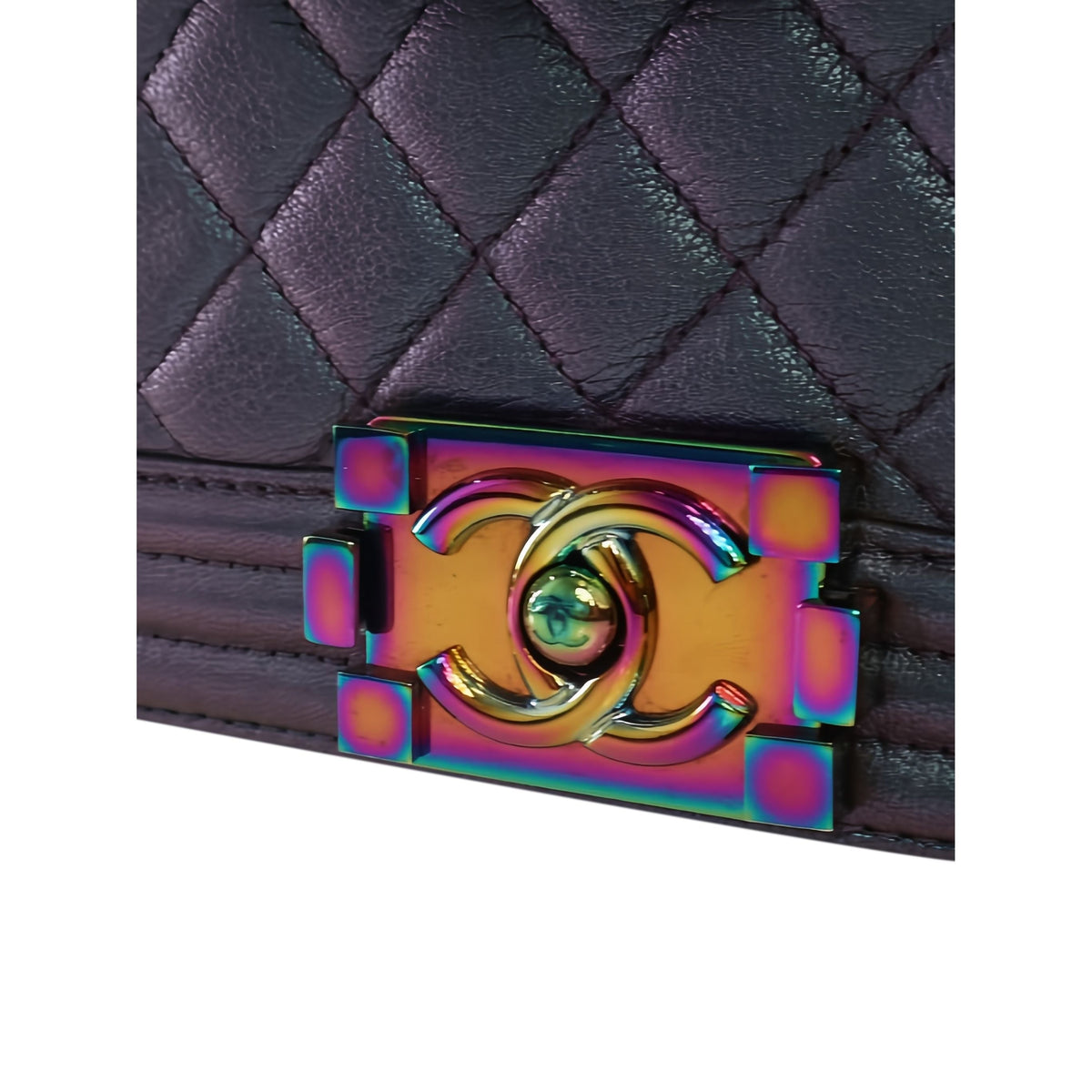 Chanel Old Medium Quilted Iridescent Goatskin Rainbow Hardware Boy Flap — Purple