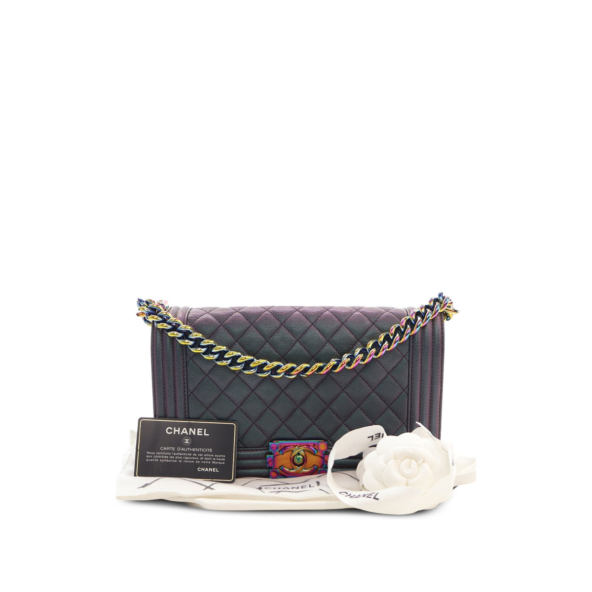 Chanel Old Medium Quilted Iridescent Goatskin Rainbow Hardware Boy Flap — Purple