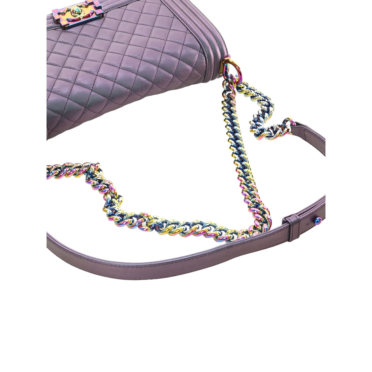 Chanel Old Medium Quilted Iridescent Goatskin Rainbow Hardware Boy Flap — Purple