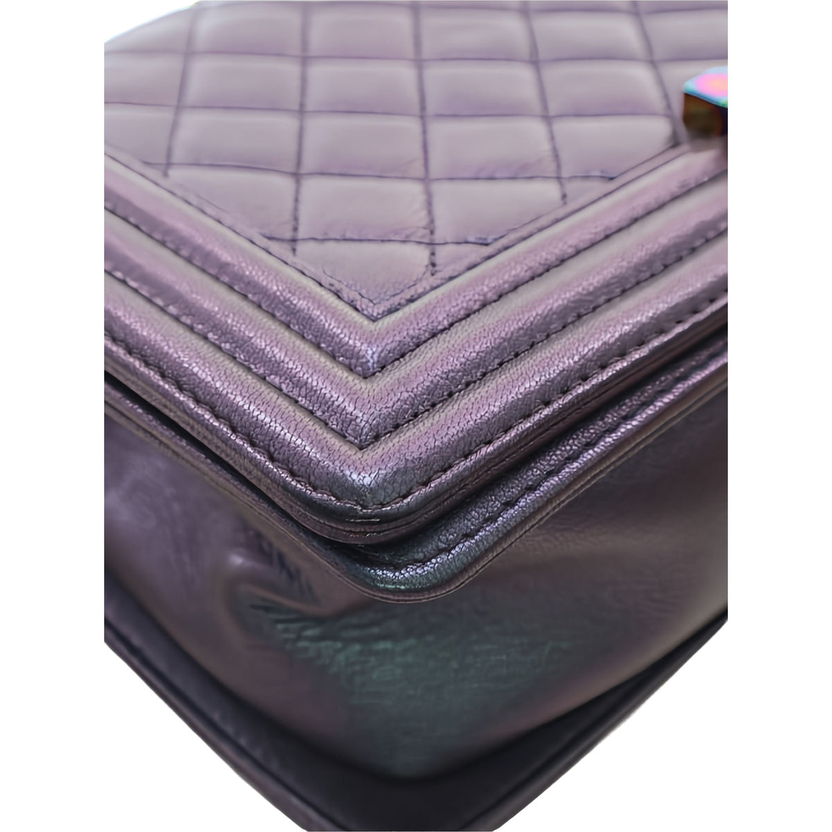 Chanel Old Medium Quilted Iridescent Goatskin Rainbow Hardware Boy Flap — Purple