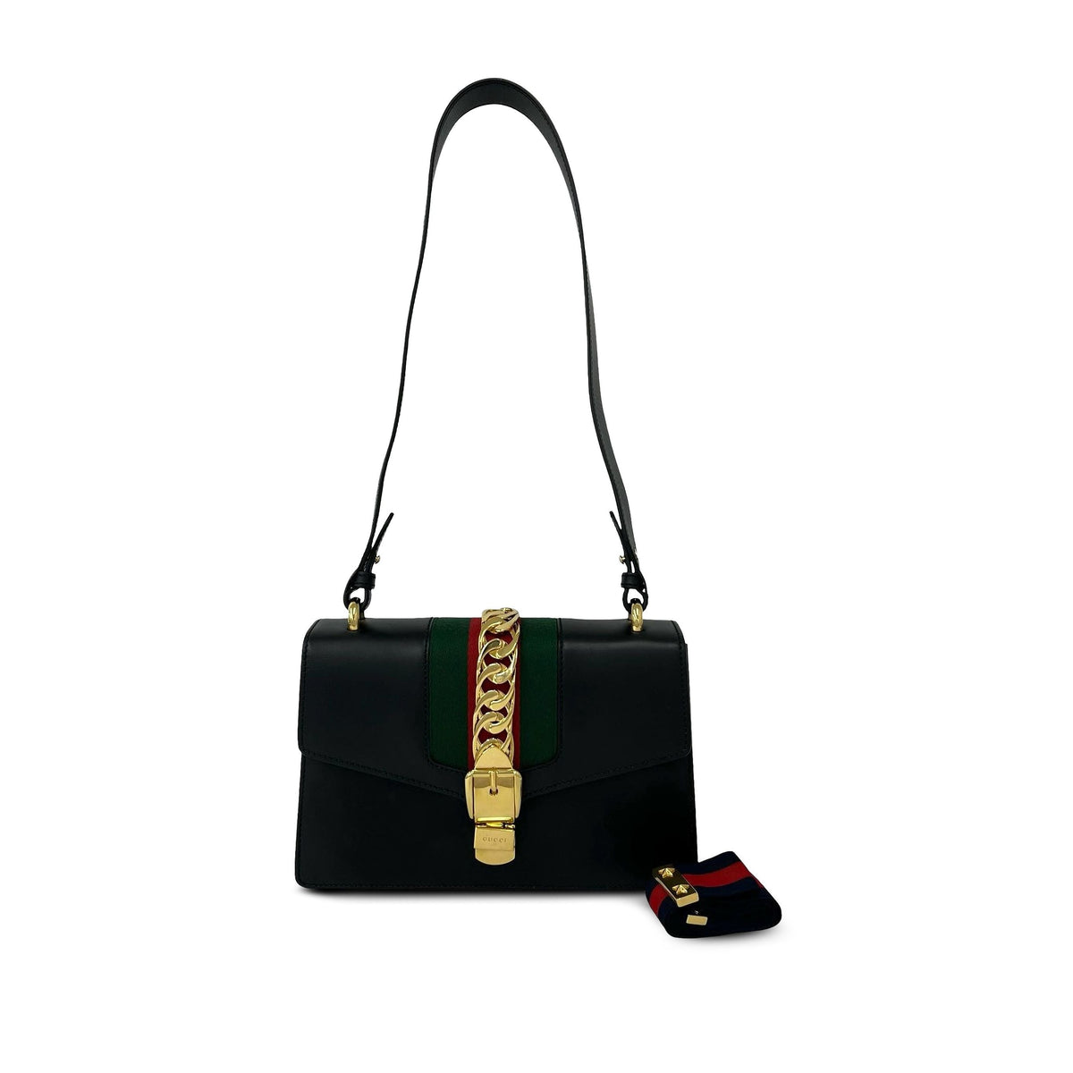 Gucci Small Calfskin Web Sylvie Satchel — Black