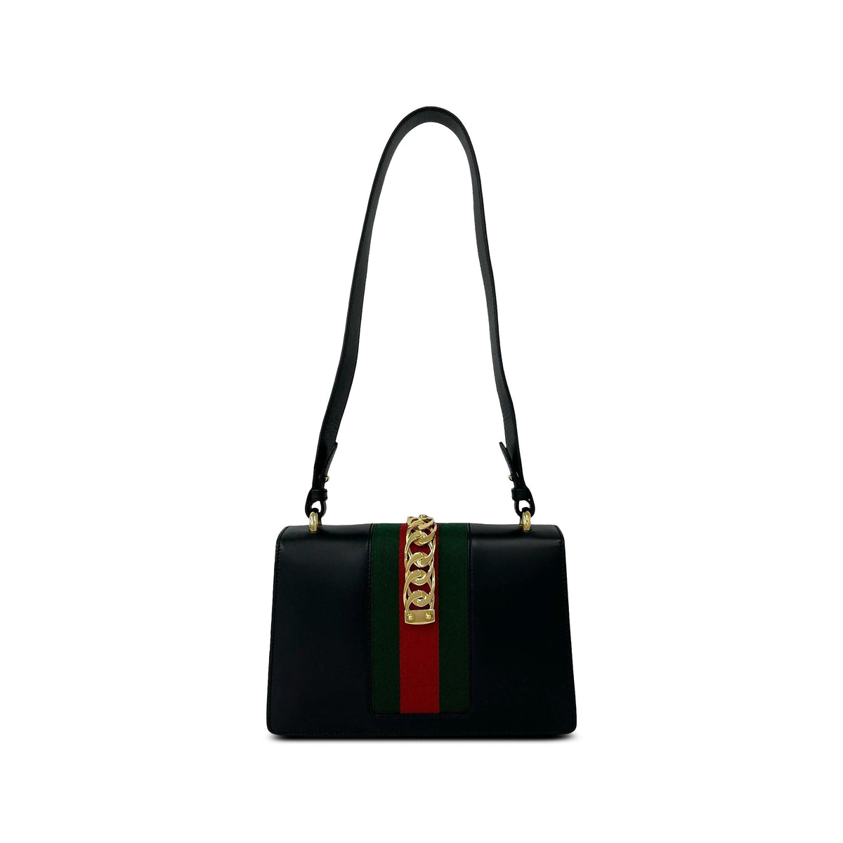 Gucci Small Calfskin Web Sylvie Satchel — Black