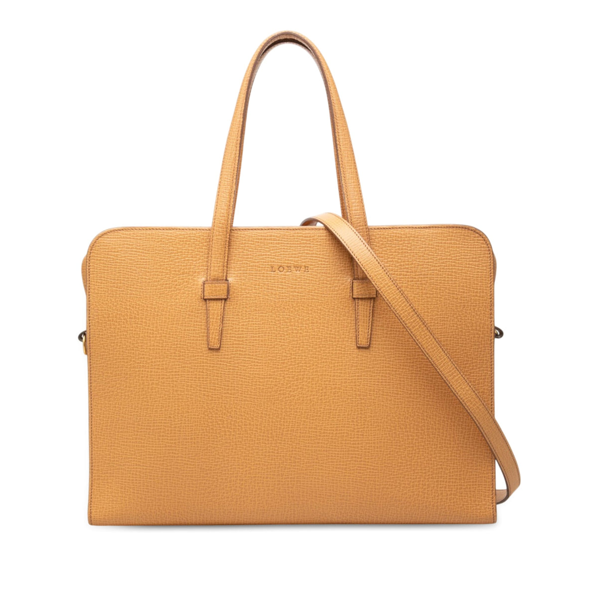 LOEWE Textured Leather Business Bag — Brown