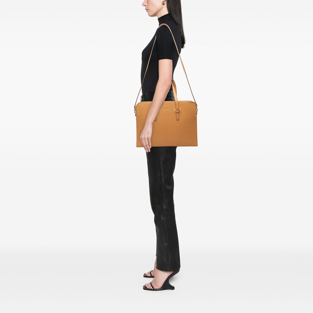 LOEWE Textured Leather Business Bag — Brown
