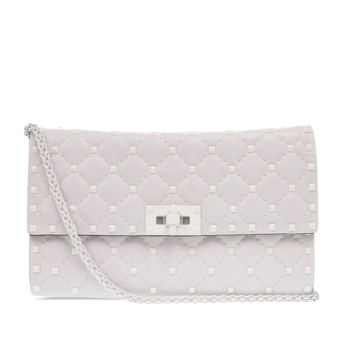 Valentino Lambskin Free Rockstud Spike Wallet On Chain — White