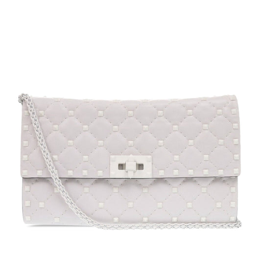 Valentino Lambskin Free Rockstud Spike Wallet On Chain — White