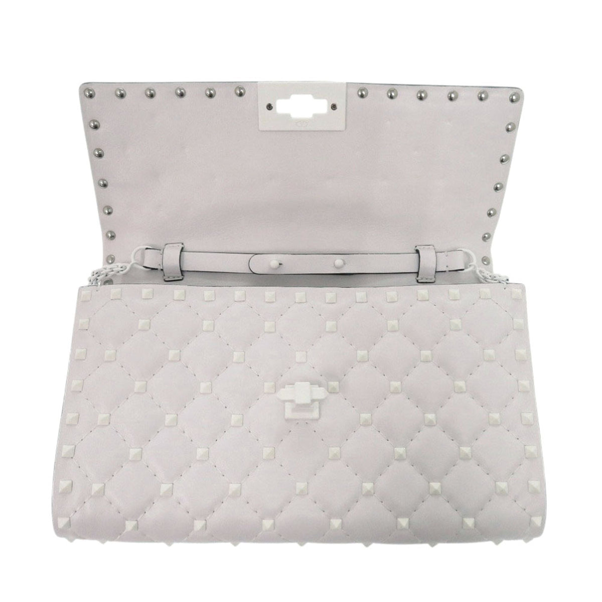 Valentino Lambskin Free Rockstud Spike Wallet On Chain — White