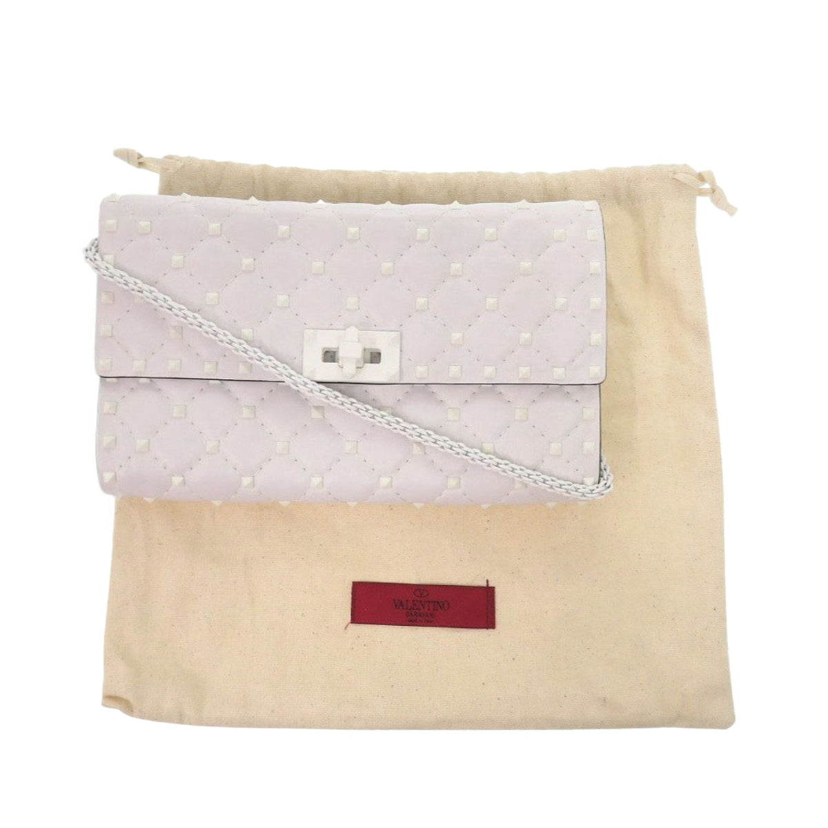 Valentino Lambskin Free Rockstud Spike Wallet On Chain — White