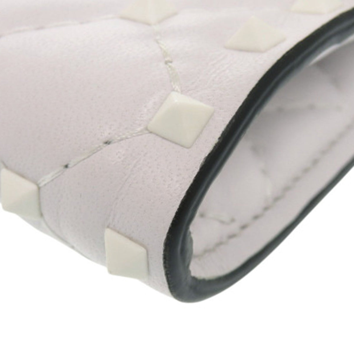 Valentino Lambskin Free Rockstud Spike Wallet On Chain — White