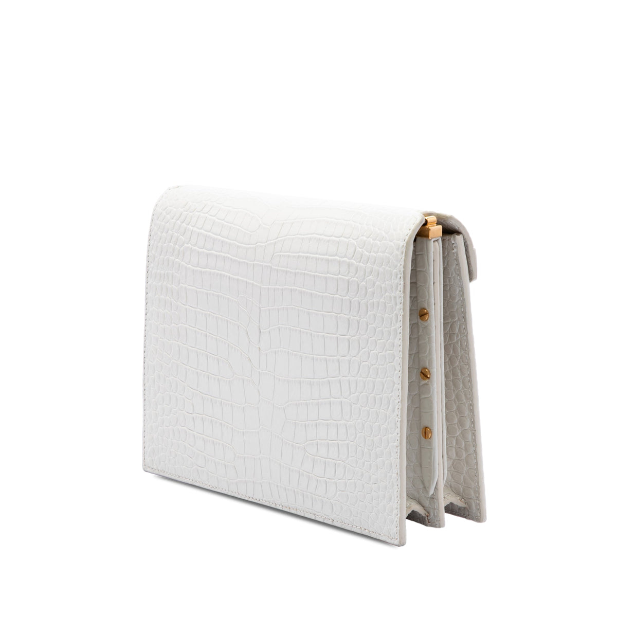Saint Laurent Croc Embossed Leather Monogram Cassandra Clasp Bag — White
