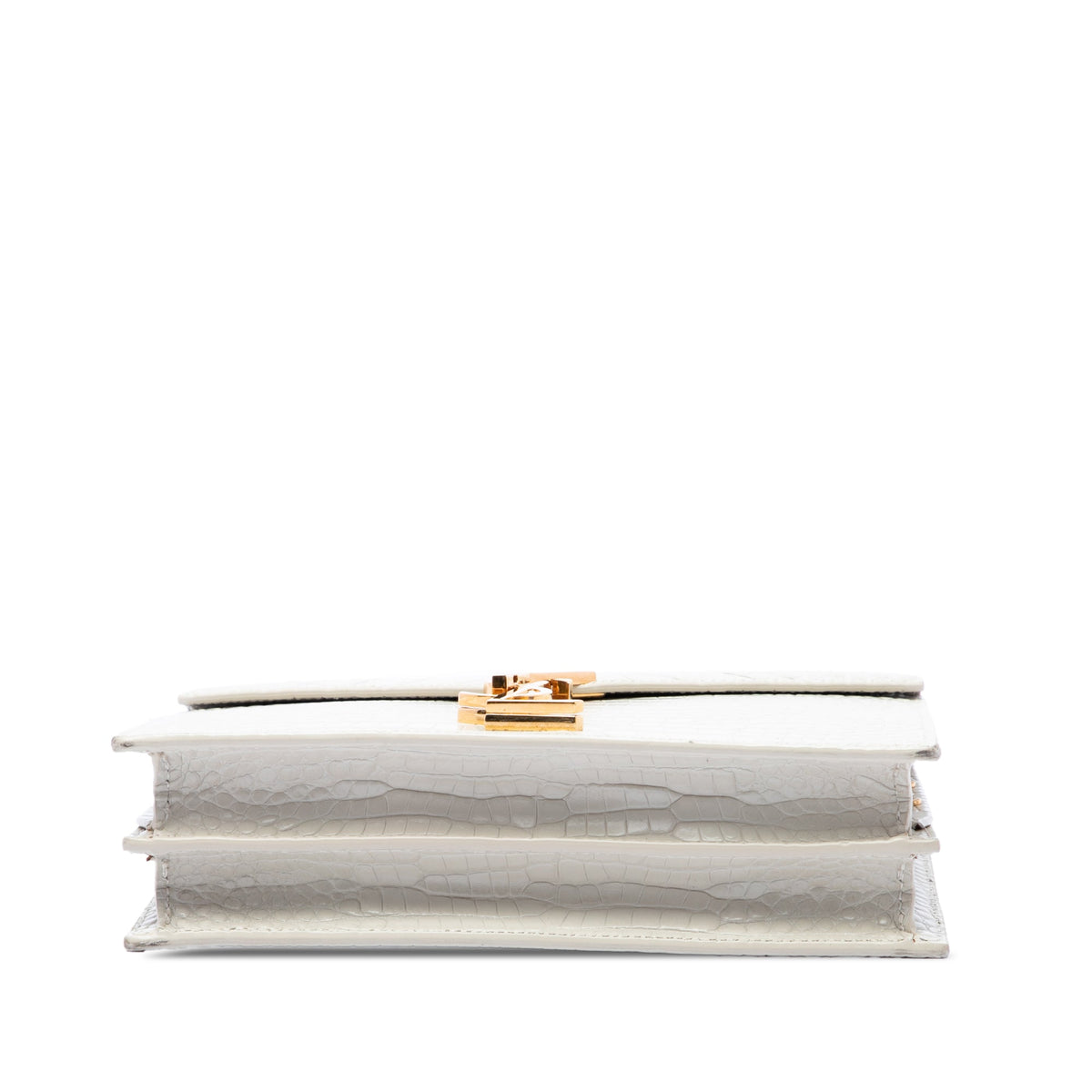 Saint Laurent Croc Embossed Leather Monogram Cassandra Clasp Bag — White
