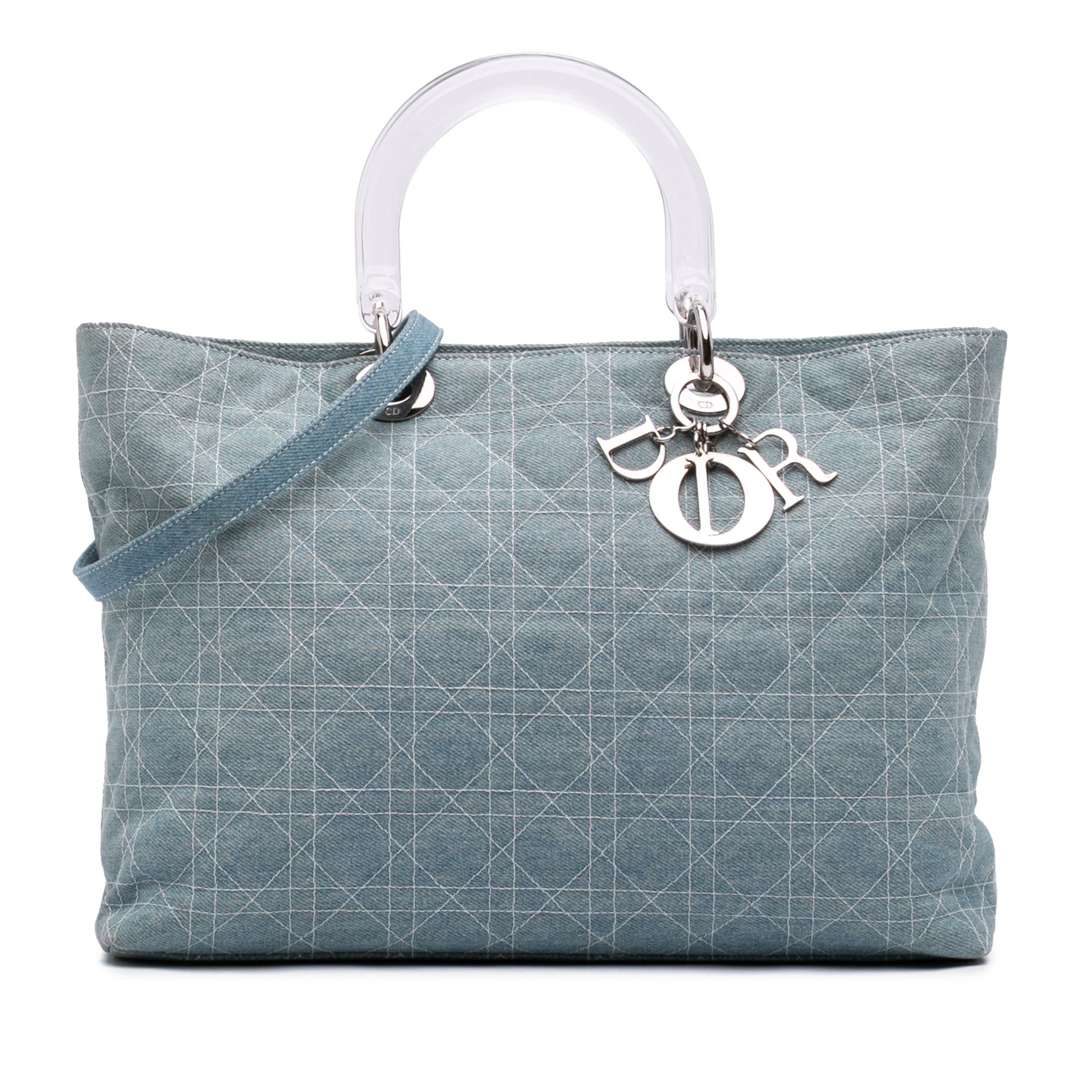 Dior Large Denim Cannage Acrylic Handles Lady Dior