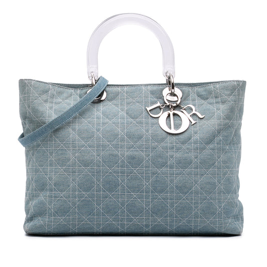 Dior Large Denim Cannage Acrylic Handles Lady Dior