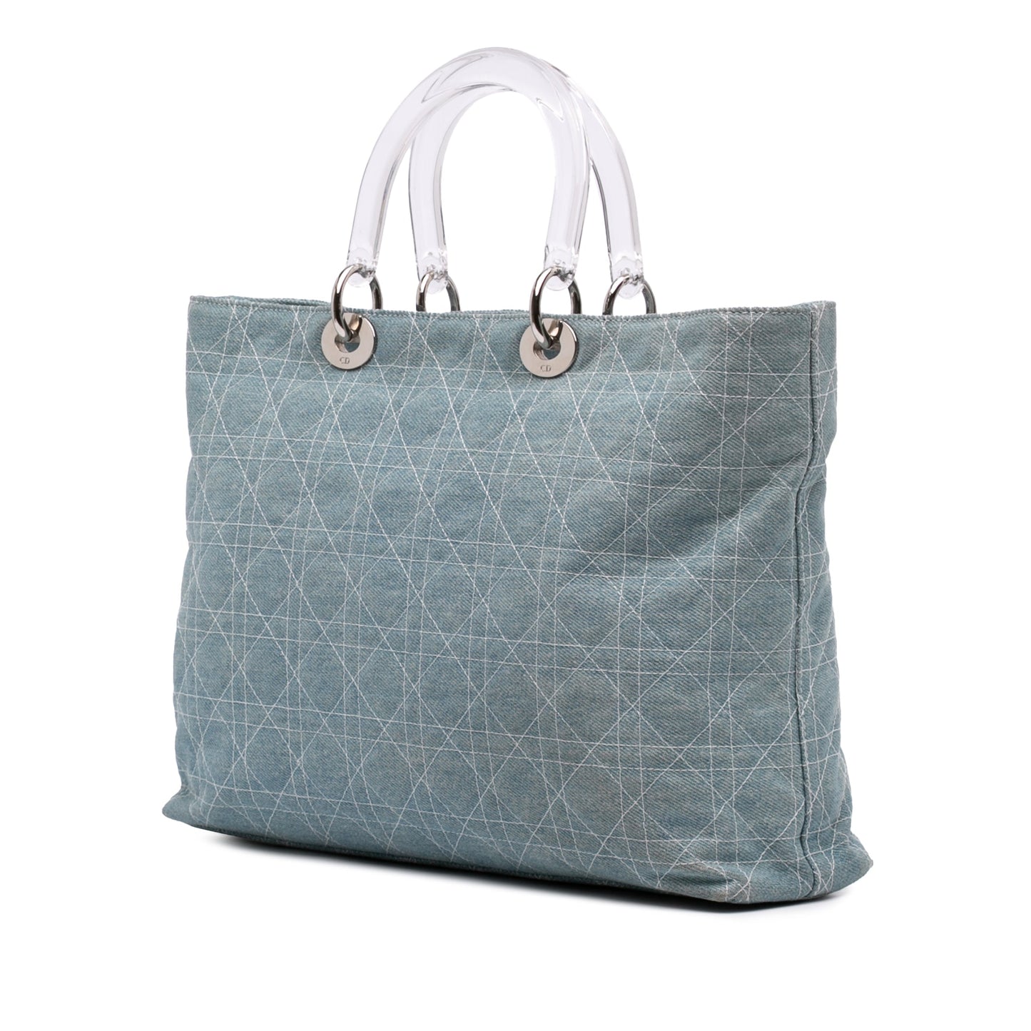 Dior Large Denim Cannage Acrylic Handles Lady Dior