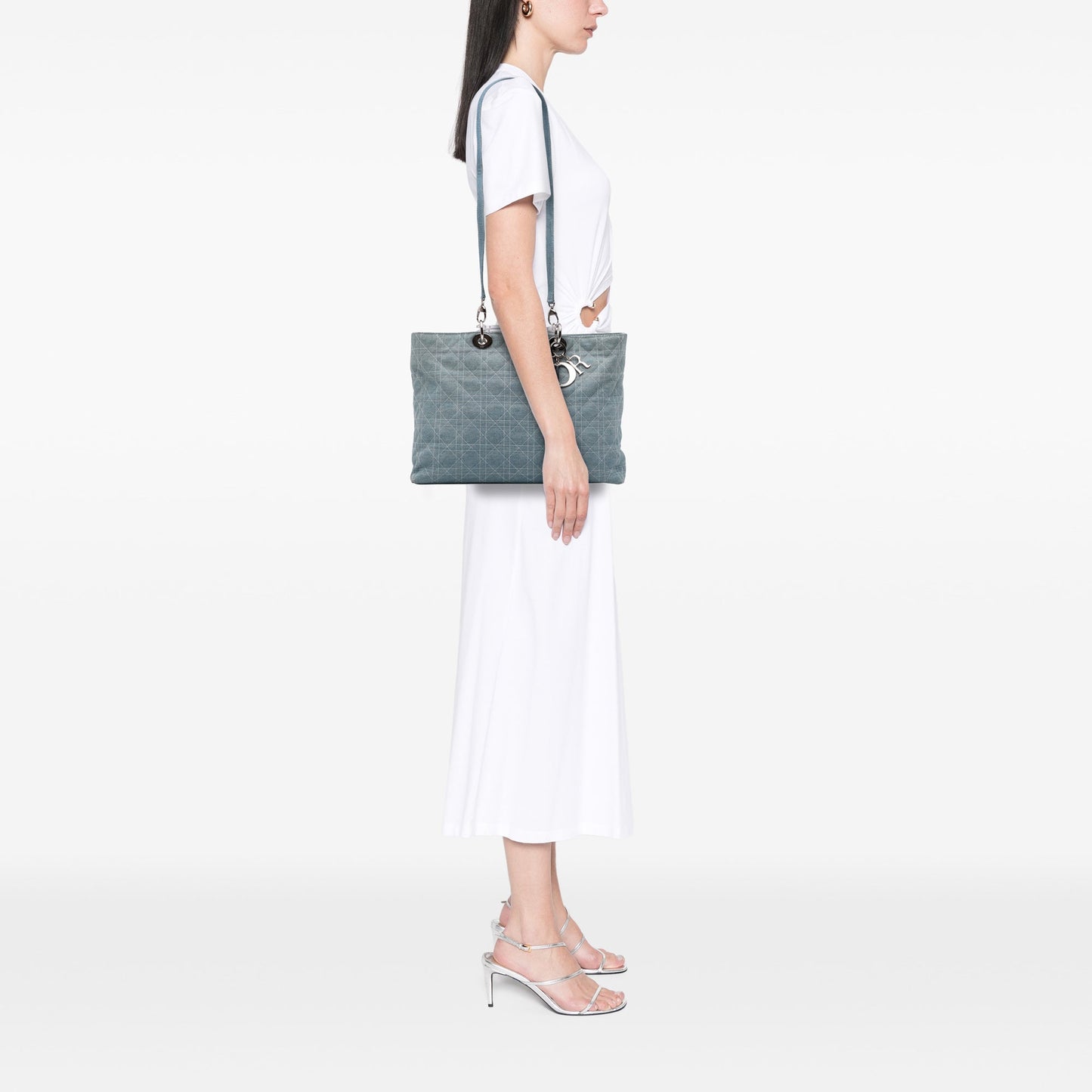 Dior Large Denim Cannage Acrylic Handles Lady Dior