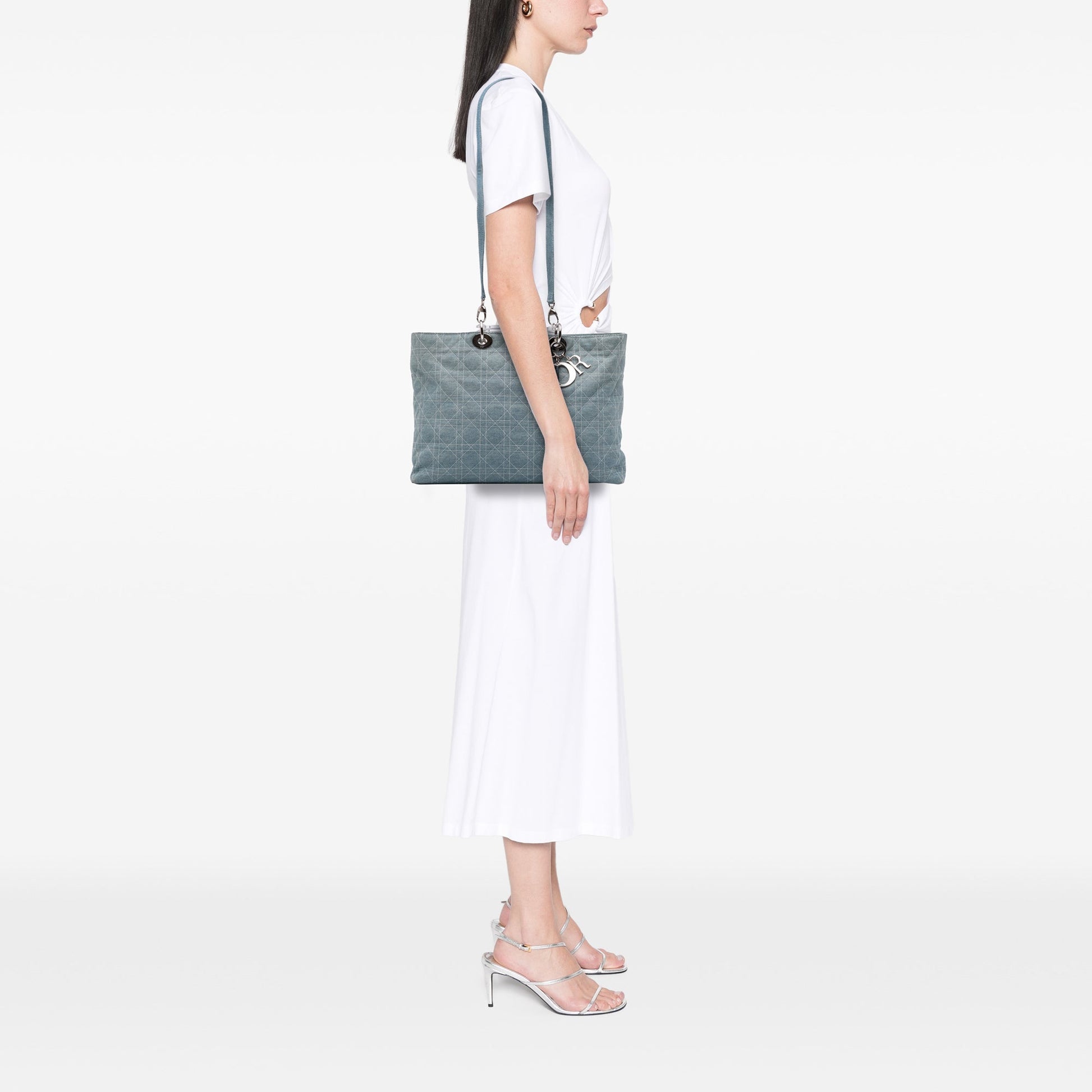 Dior Large Denim Cannage Acrylic Handles Lady Dior