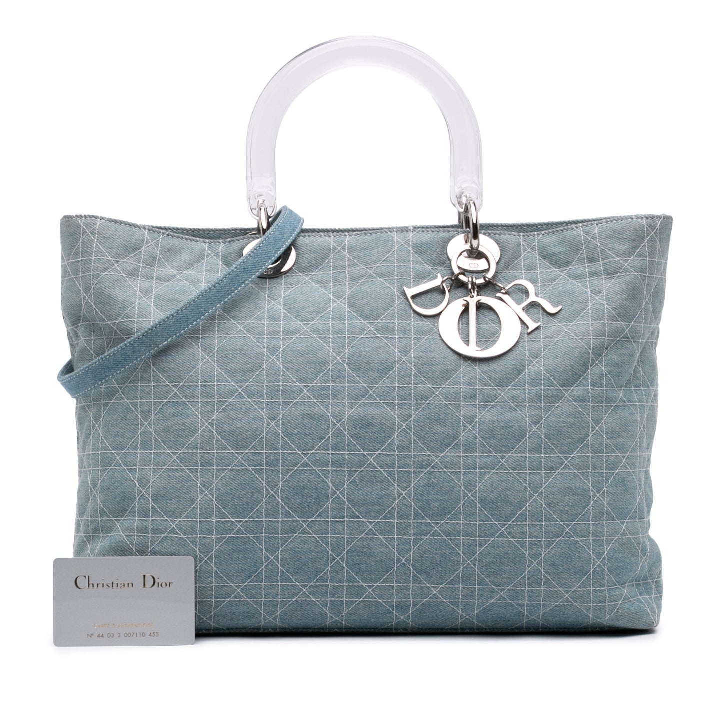 Dior Large Denim Cannage Acrylic Handles Lady Dior
