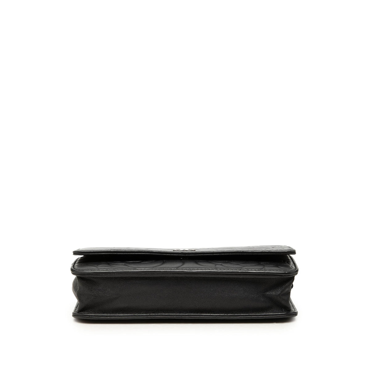 Chanel CC Embossed Lambskin Camellia Wallet On Chain — Black