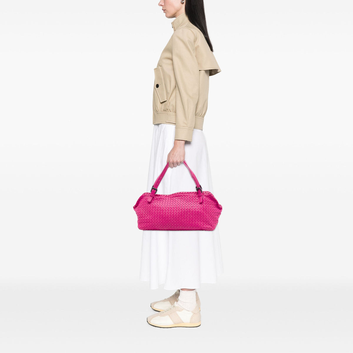 Bottega Veneta Nappa Intrecciato Belted Zip Frame Shoulder Bag — Pink