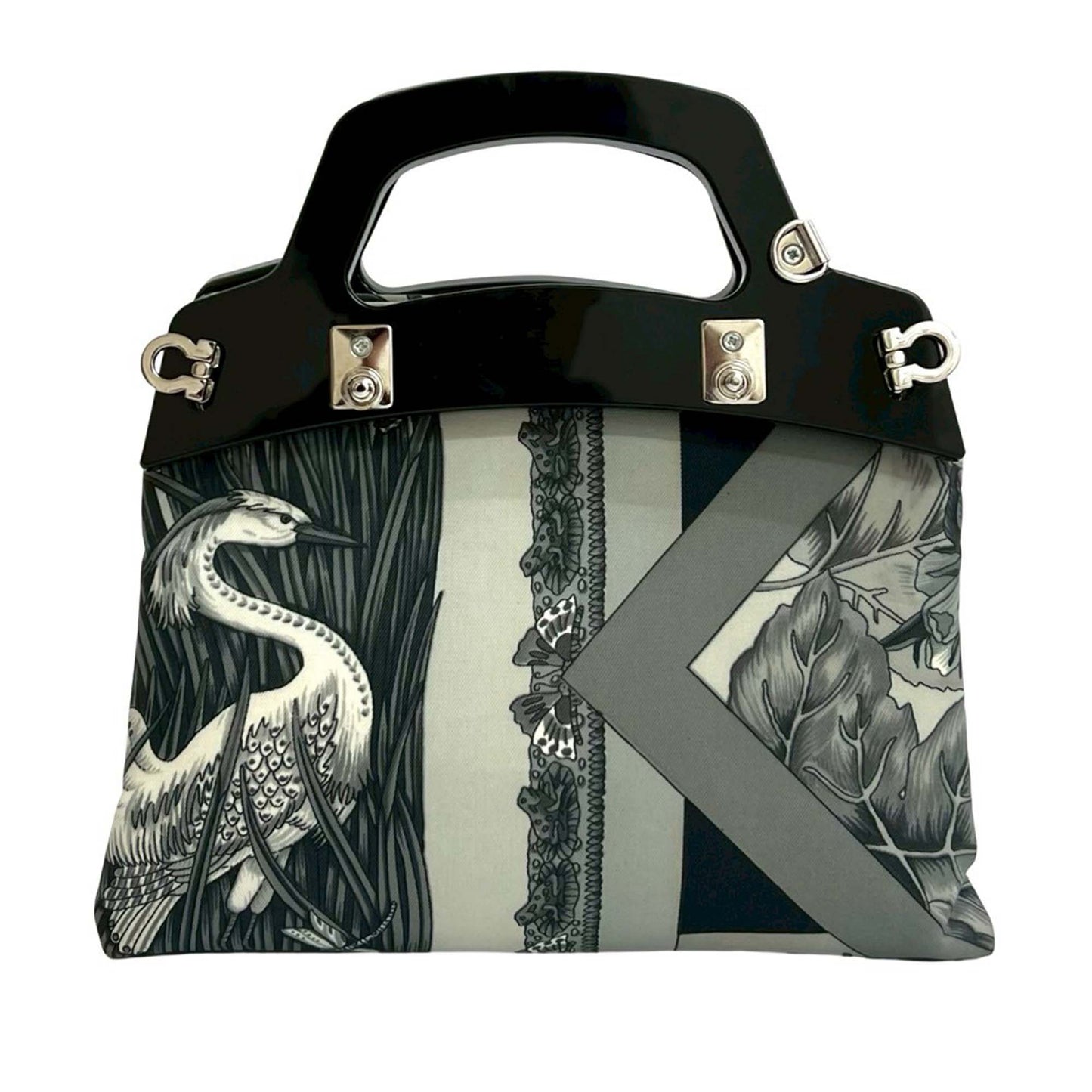 Ferragamo Printed Canvas Acrylic Top Handle Bag