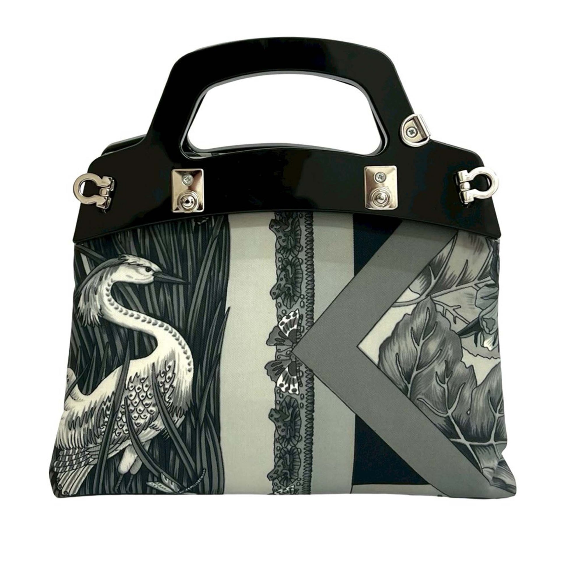 Ferragamo Printed Canvas Acrylic Top Handle Bag