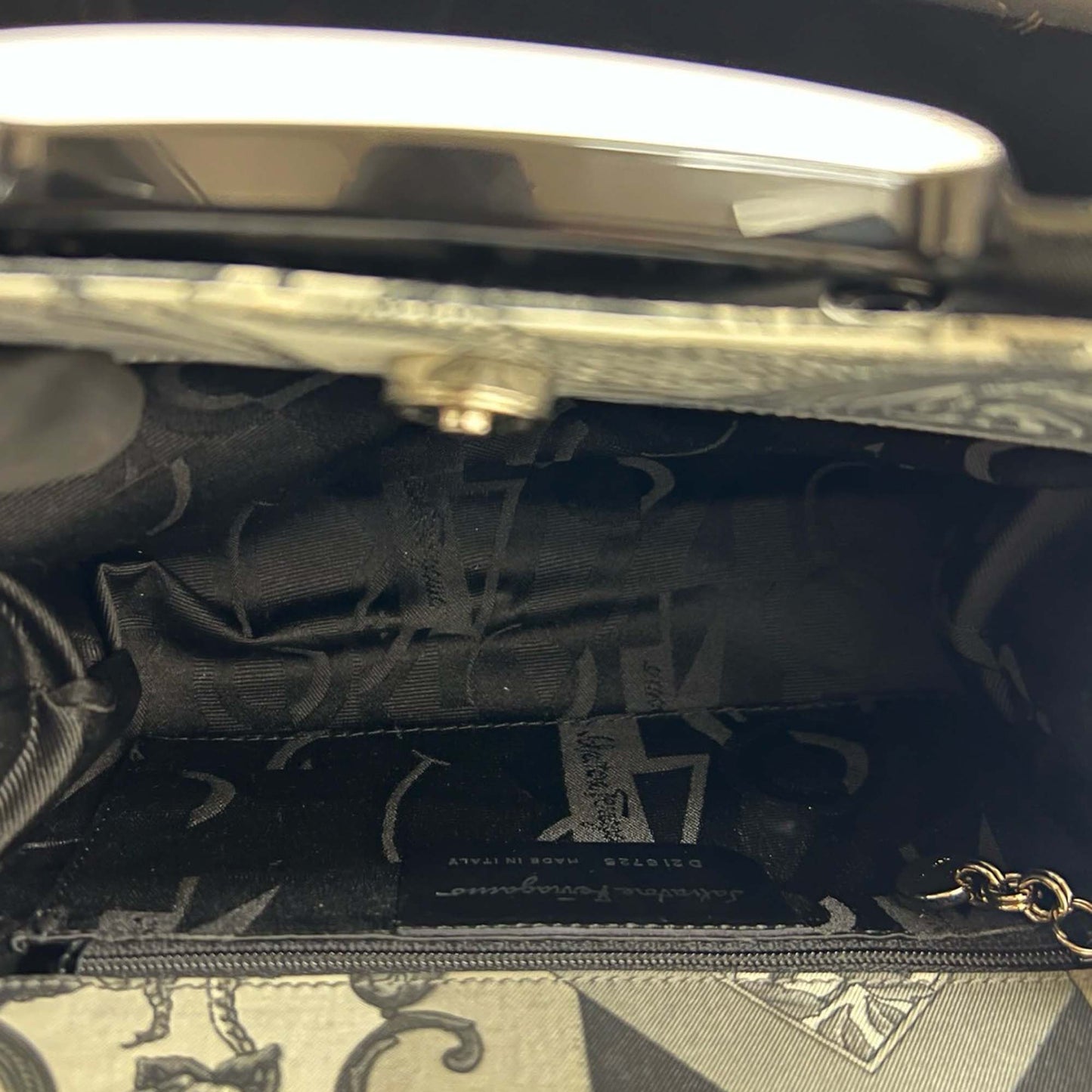 Ferragamo Printed Canvas Acrylic Top Handle Bag
