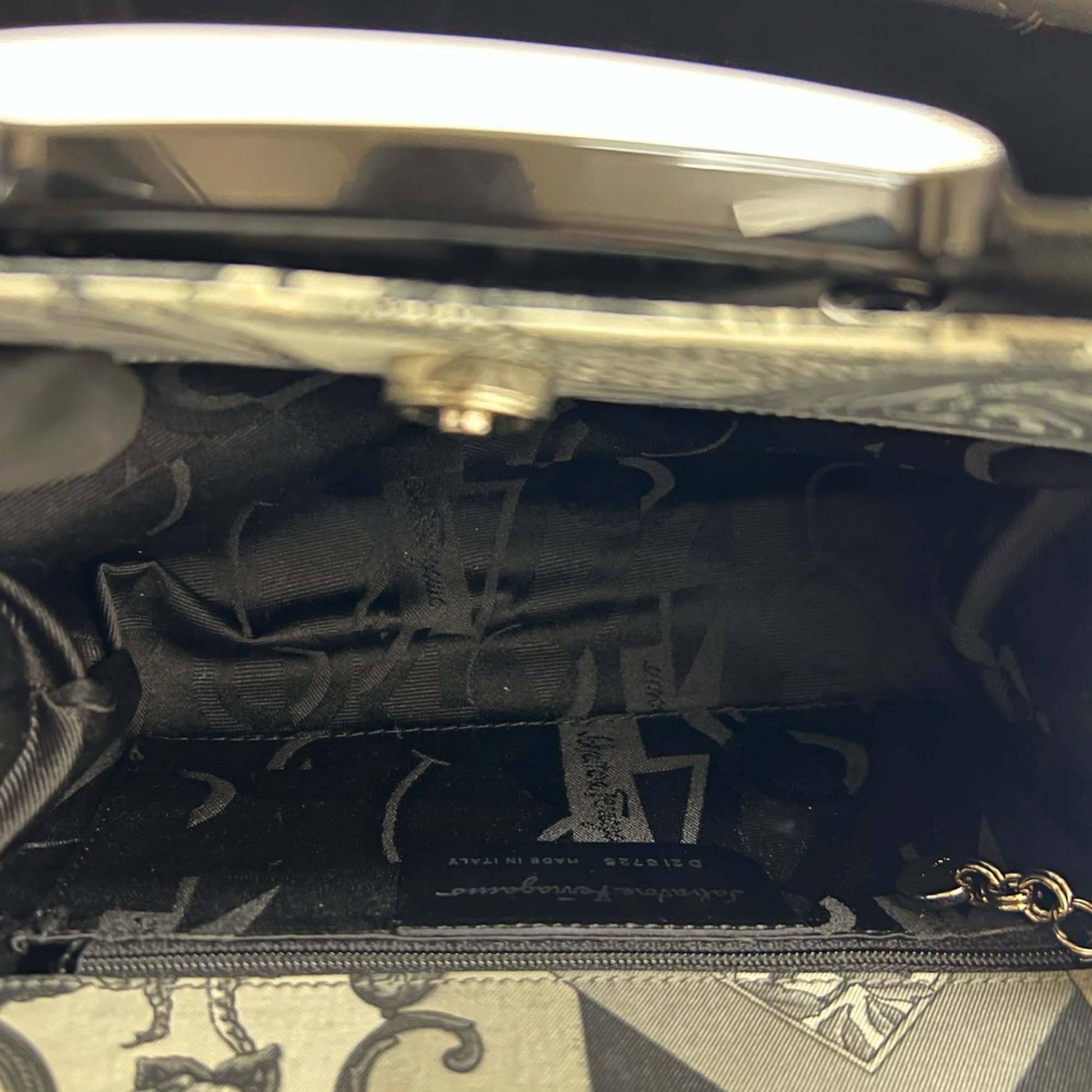 Ferragamo Printed Canvas Acrylic Top Handle Bag