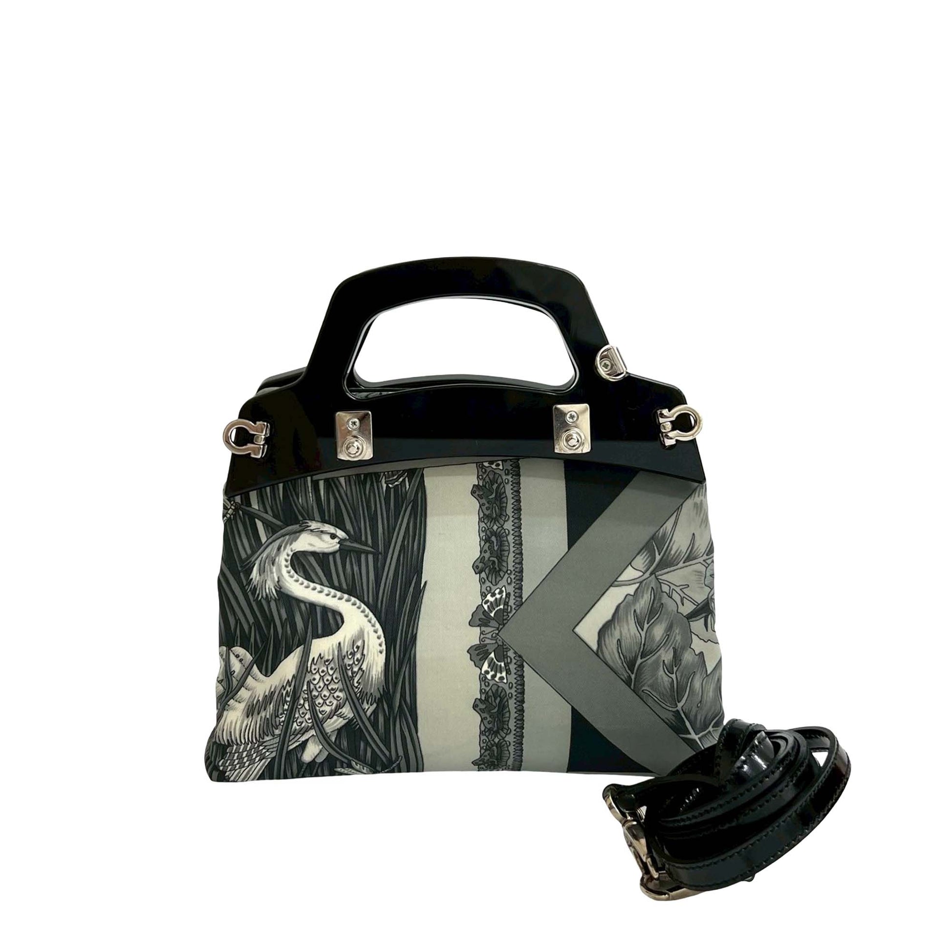 Ferragamo Printed Canvas Acrylic Top Handle Bag