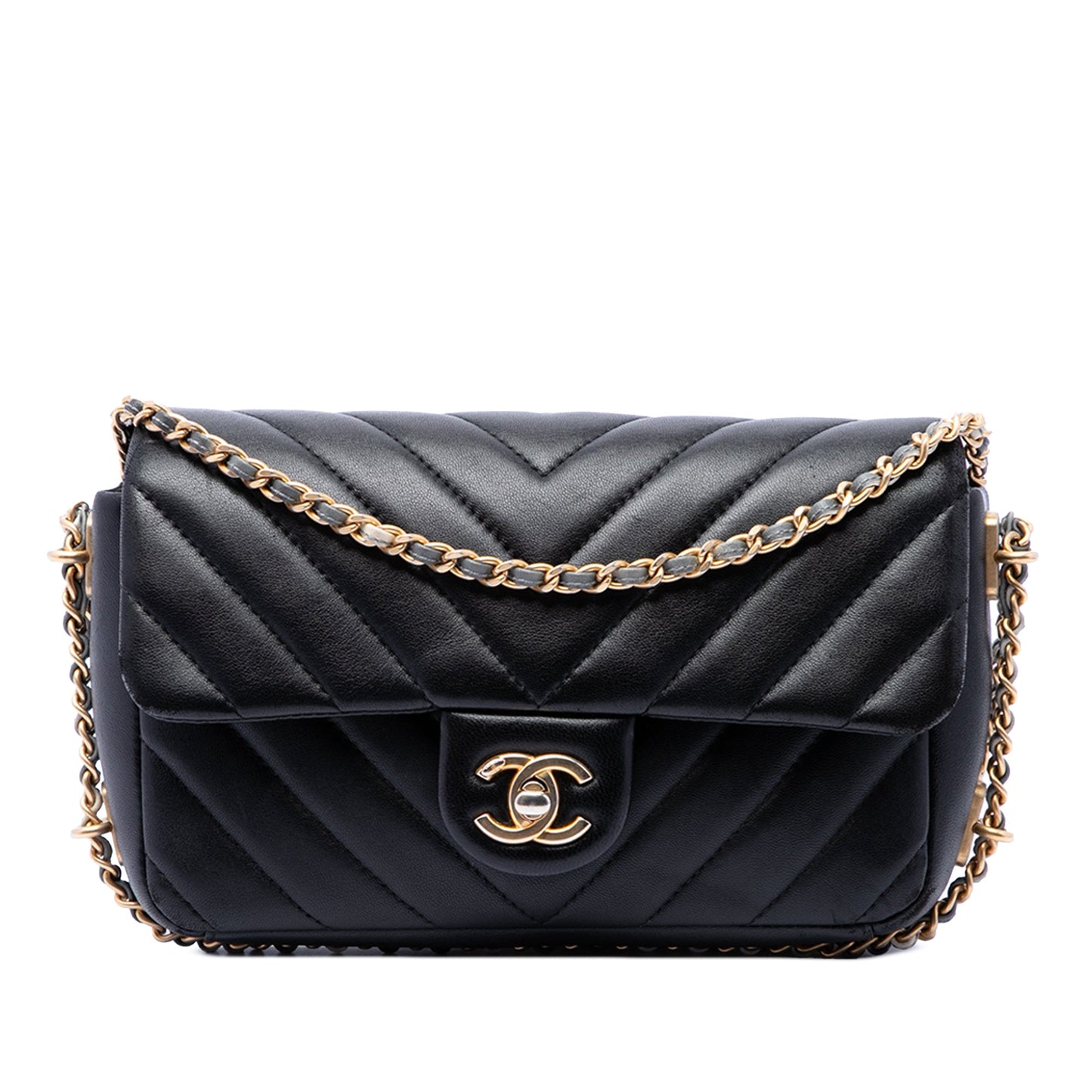 Chanel Mini Rectangular Chevron Lambskin Chain Around Flap