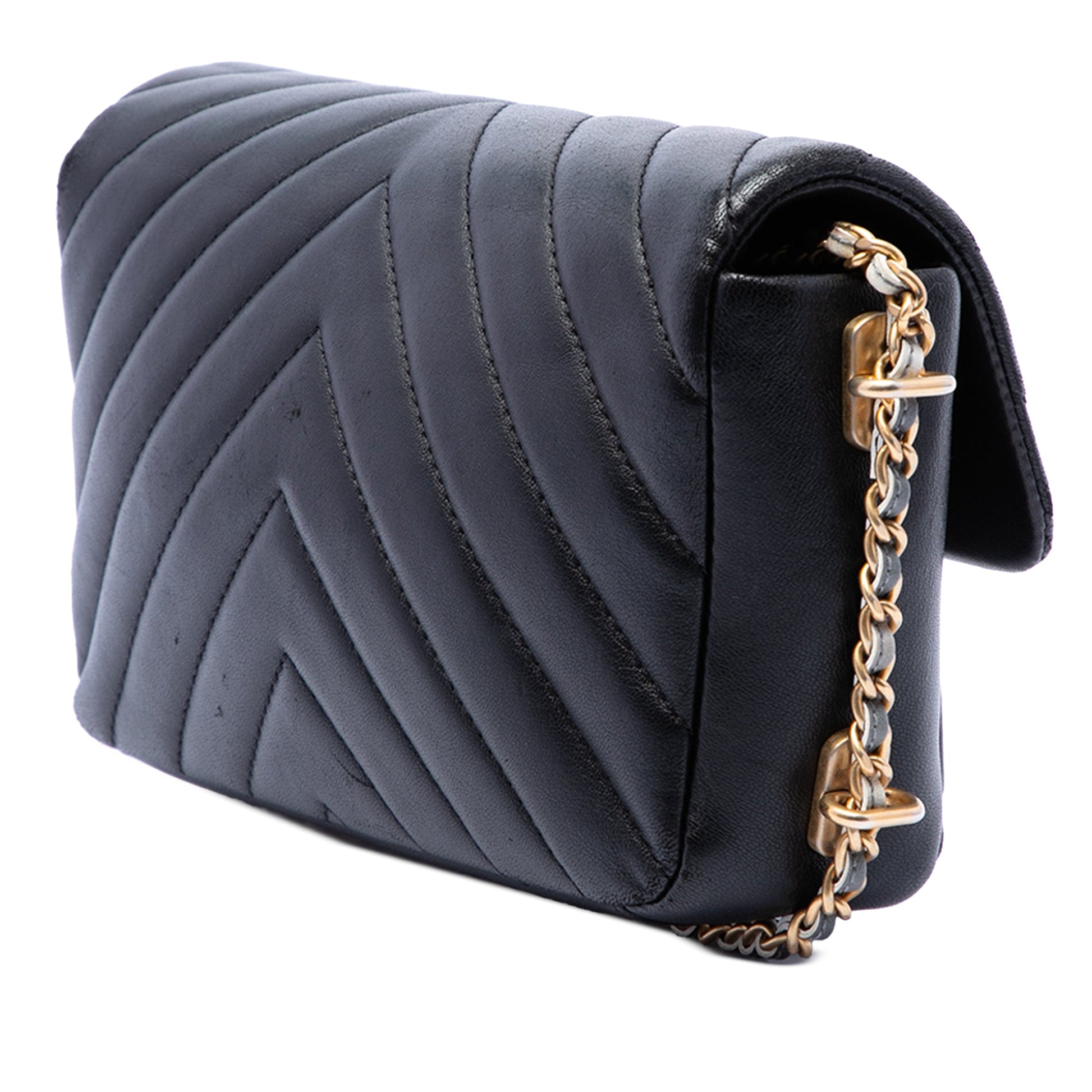 Chanel Mini Rectangular Chevron Lambskin Chain Around Flap