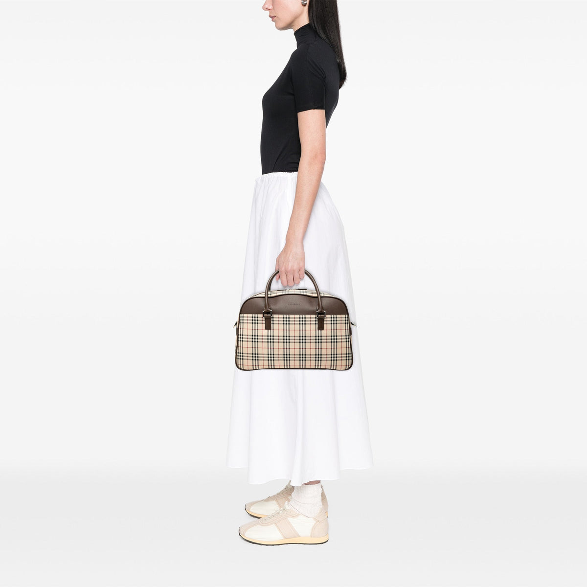 Burberry House Check Canvas Boston Bag — Beige