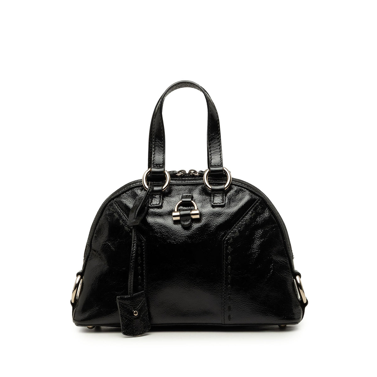 Saint Laurent Mini Crinkled Patent Muse Handbag — Black