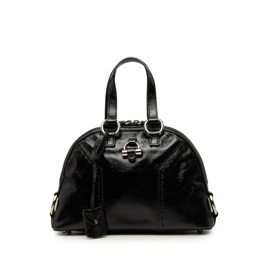 Saint Laurent Mini Crinkled Patent Muse Handbag — Black