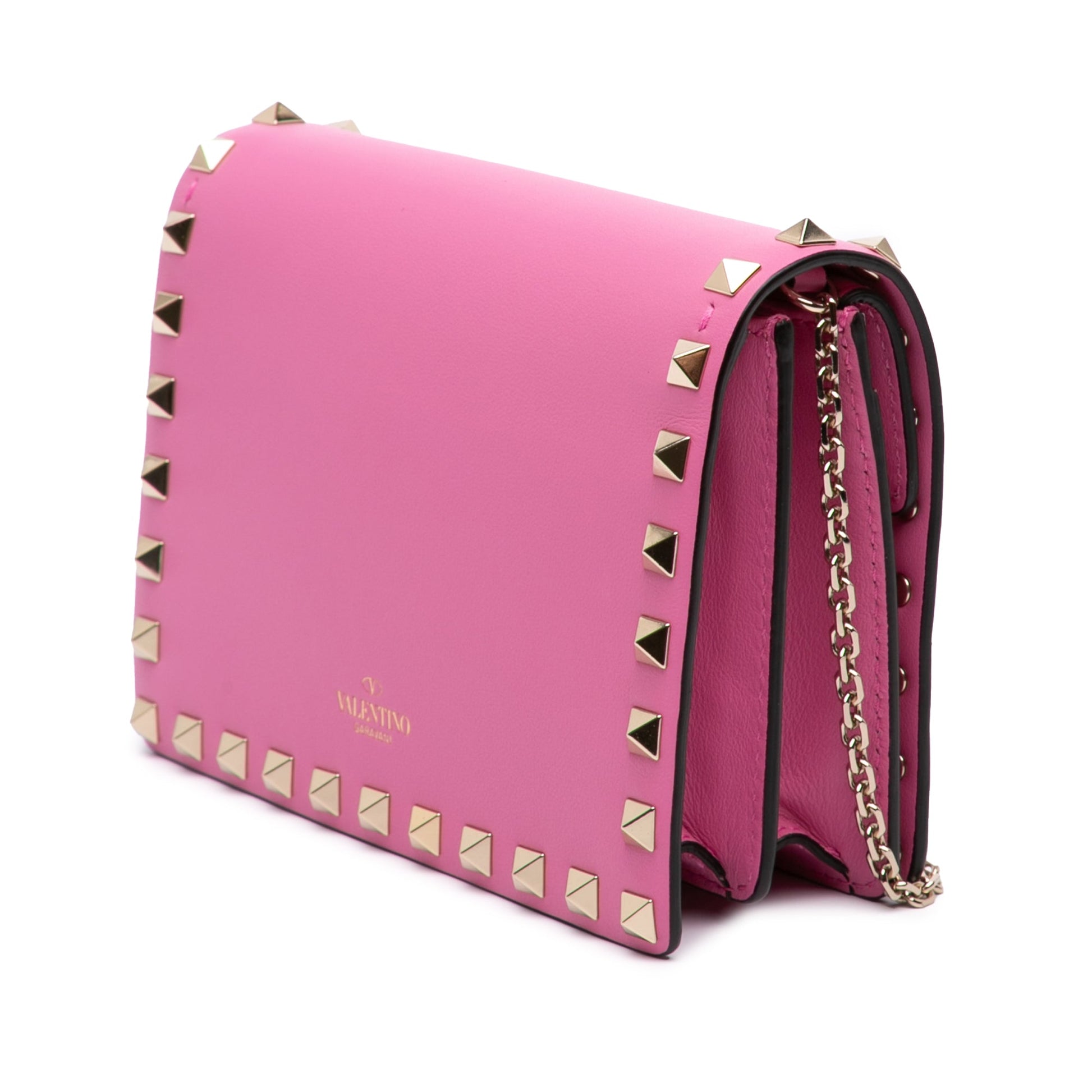 Valentino Pebbled Calfskin Rockstud Wallet On Chain