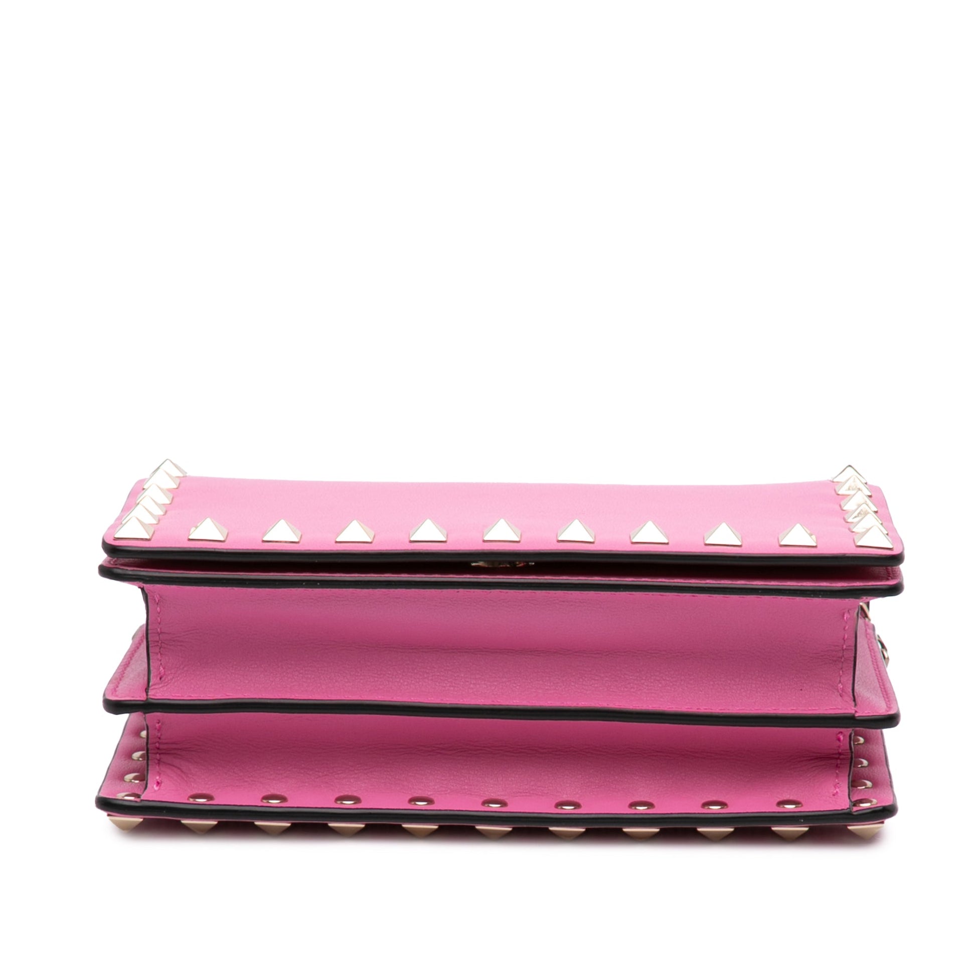 Valentino Pebbled Calfskin Rockstud Wallet On Chain