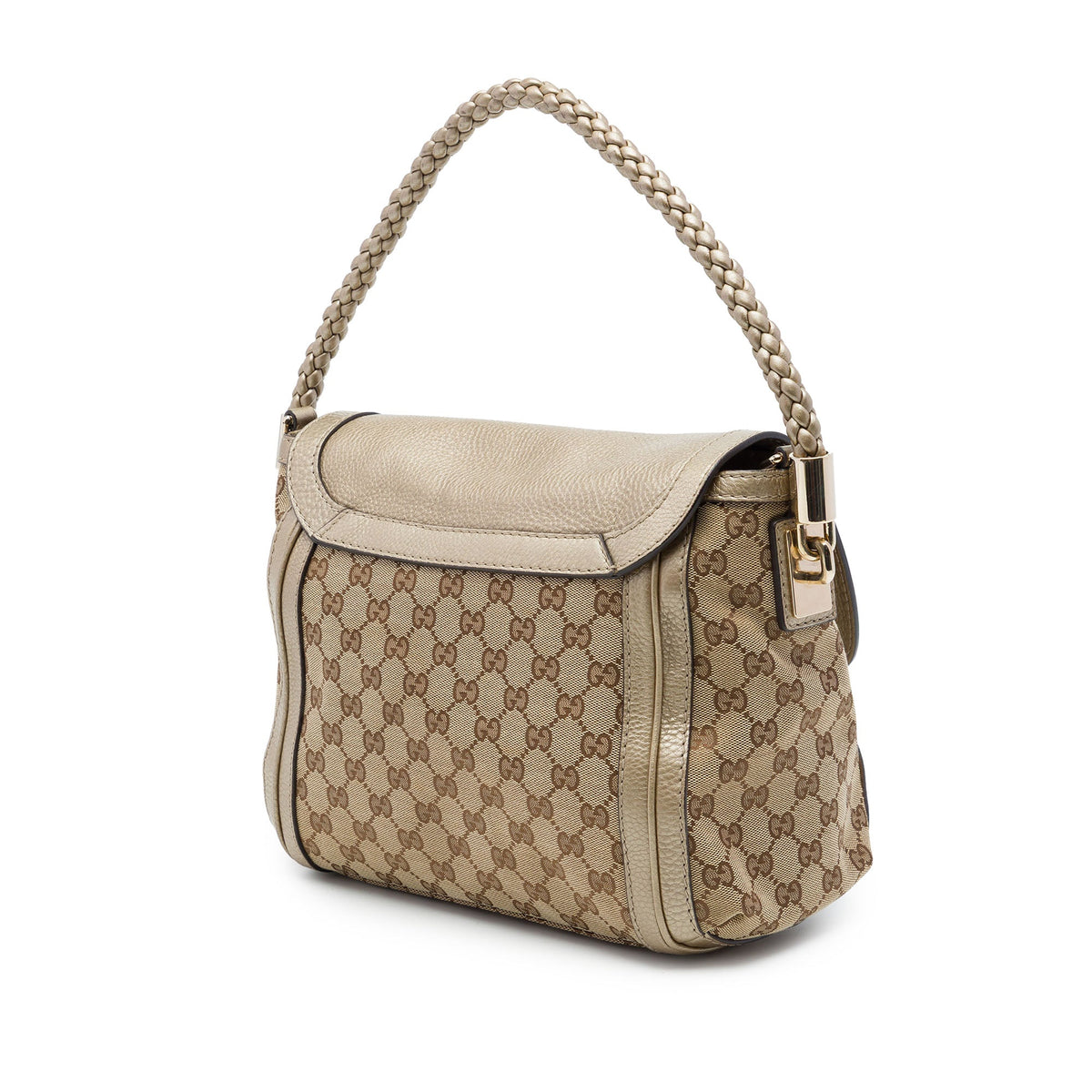 Gucci GG Canvas Bella Flap Satchel — Beige
