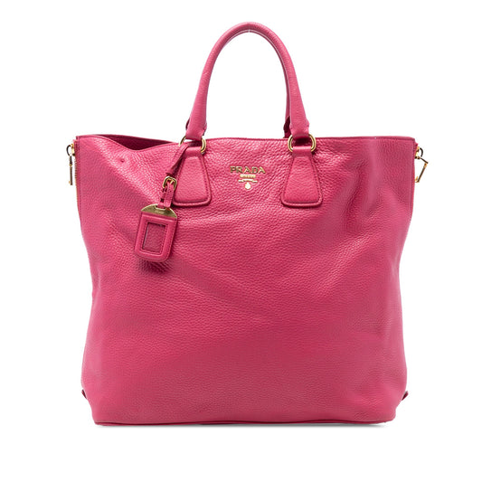 Prada Vitello Daino Side Zip Open Convertible Tote