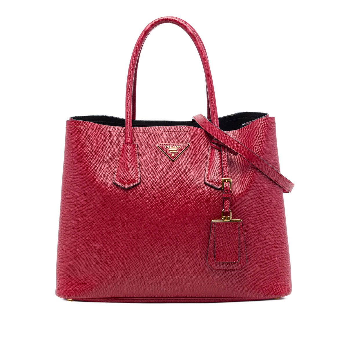 Prada Large Saffiano Cuir Double Satchel — Red