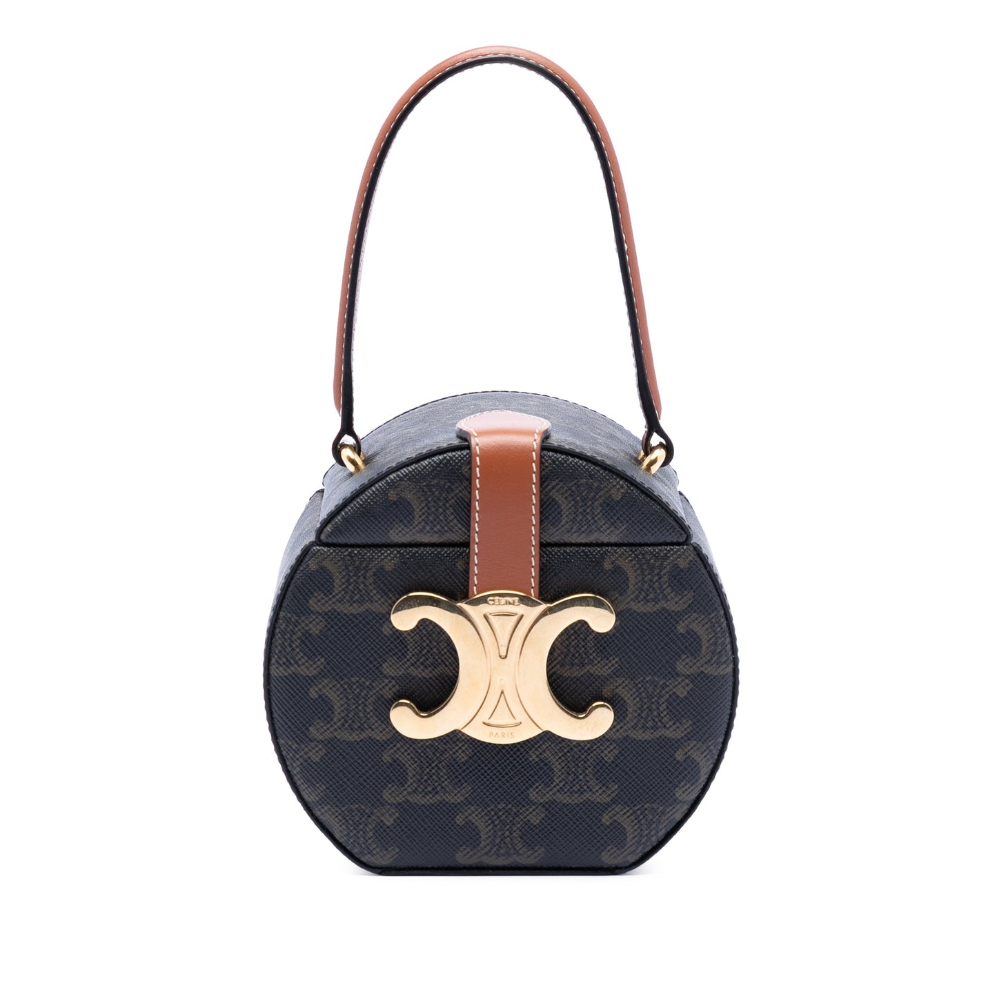 Celine Triomphe Coated Canvas Round Box Handbag